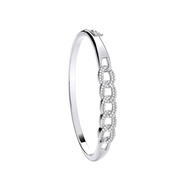 Sterling Silver Cubic Zirconia Bracelet - Silver Curb Link Style CZ Bangle - by Hearts Forever Jewellers