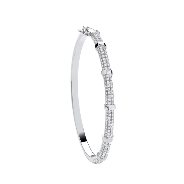 Sterling Silver Cubic Zirconia Bracelet - Silver CZ Bangle with Hex Nuts - by Hearts Forever Jewellers
