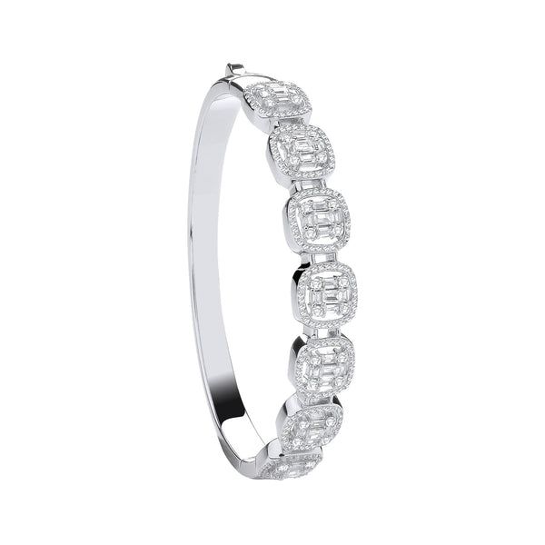 Cubic Zirconia Bracelet - Baguette & Round CZs Halo Style Bangle - by Hearts Forever Jewellers