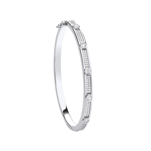 Sterling Silver Cubic Zirconia Bracelet - Silver Round CZs Ladies Bangle - by Hearts Forever Jewellers