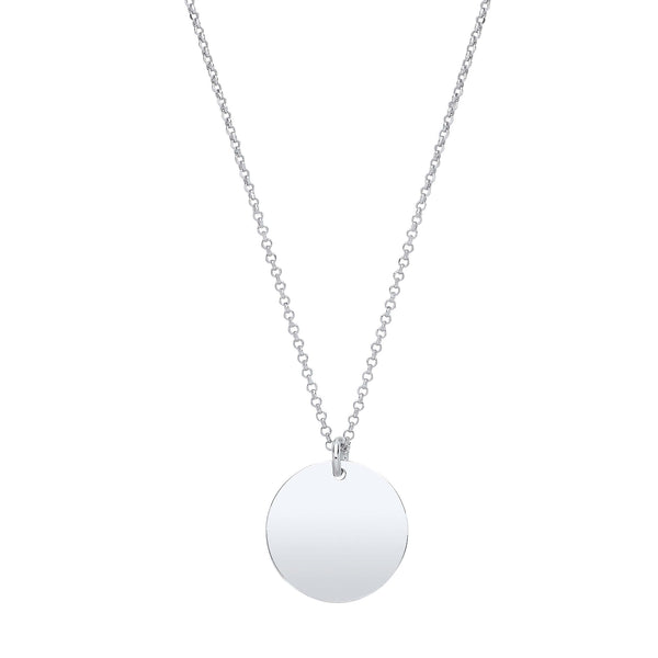 Sterling Silver Necklace - Silver Plain Round Pendant Chain 16" - by Hearts Forever Jewellers