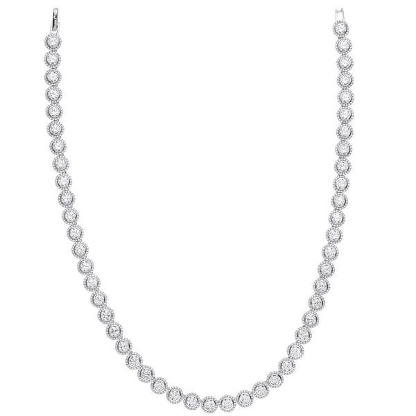 Sterling Silver Cubic Zirconia Jewellery - Silver Rubover Round Cz Halo Style Tennis Collarette - by Hearts Forever Jewellers