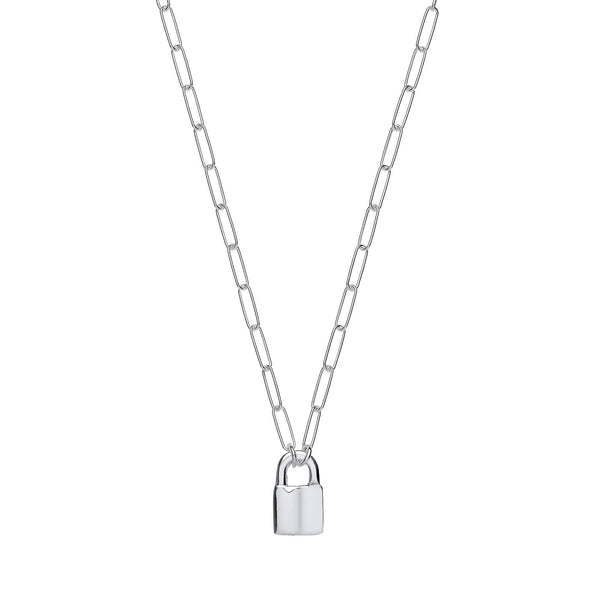 Sterling Silver Necklace - Silver Paper Clip Chain , Padlock Necklace - by Hearts Forever Jewellers