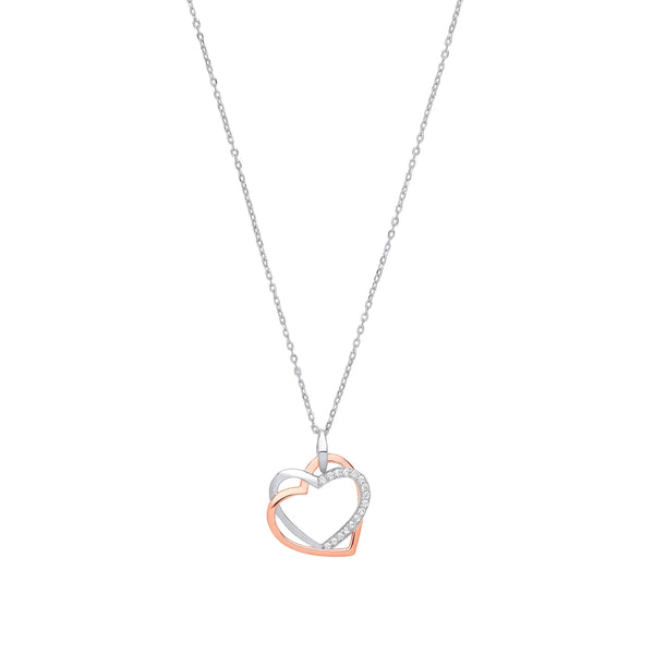 Sterling Silver Cubic Zirconia Necklace - Silver RG Plated CZ Hearts Charm Necklace - by Hearts Forever Jewellers