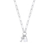 Sterling Silver Cubic Zirconia Necklace - Silver Paper Clip Chain , Padlock & CZ Key Necklace - by Hearts Forever Jewellers