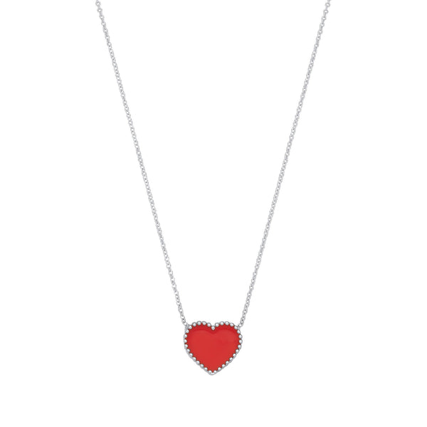 Sterling Silver Necklace - Silver RED Enamel Heart Pendant on Chain - by Hearts Forever Jewellers