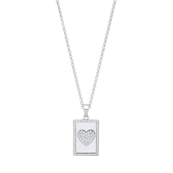 Sterling Silver Cubic Zirconia Necklace - Silver Dog Tag CZs Heart Pendant on Chain - by Hearts Forever Jewellers