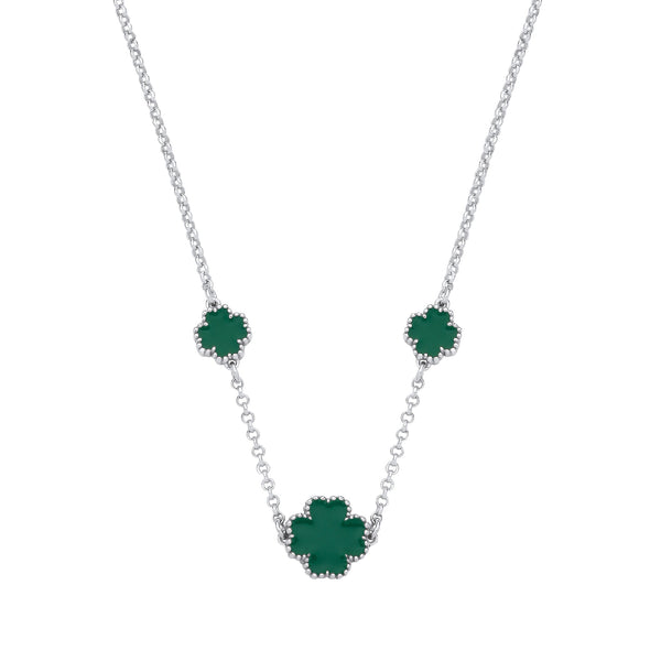 Sterling Silver Necklace - Silver GREEN Enamel Four Leaf Clover Necklace - by Hearts Forever Jewellers