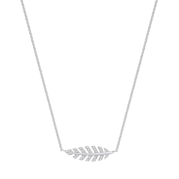 Sterling Silver Cubic Zirconia Necklace - Silver CZ Feather Necklace - by Hearts Forever Jewellers