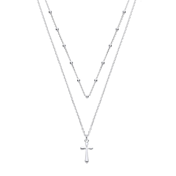 Sterling Silver Necklace - Silver Two Chains 16"/ 18" with Cross Pendant - by Hearts Forever Jewellers
