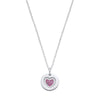 Sterling Silver Cubic Zirconia Necklace - Silver Chain with Pink CZs Heart on Circle Pendant - by Hearts Forever Jewellers