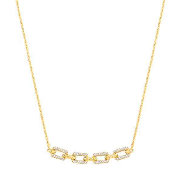 18k Yellow Gold Cubic Zirconia Necklace - Silver 18ct YG Plated Necklace with CZ Paper Clip Pendant - by Hearts Forever Jewellers