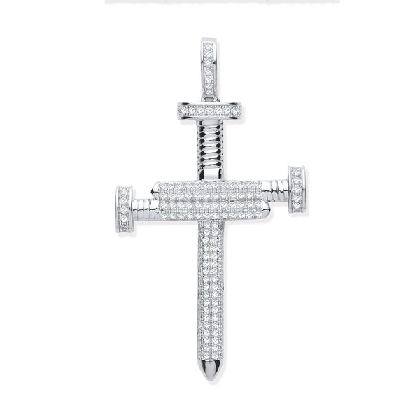 Sterling Silver Cubic Zirconia Jewellery - Silver CZ Nail Cross - by Hearts Forever Jewellers