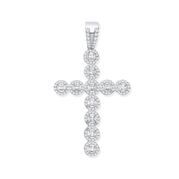 Sterling Silver Cubic Zirconia Jewellery - Silver CZ Halo Style Fancy Cross - by Hearts Forever Jewellers