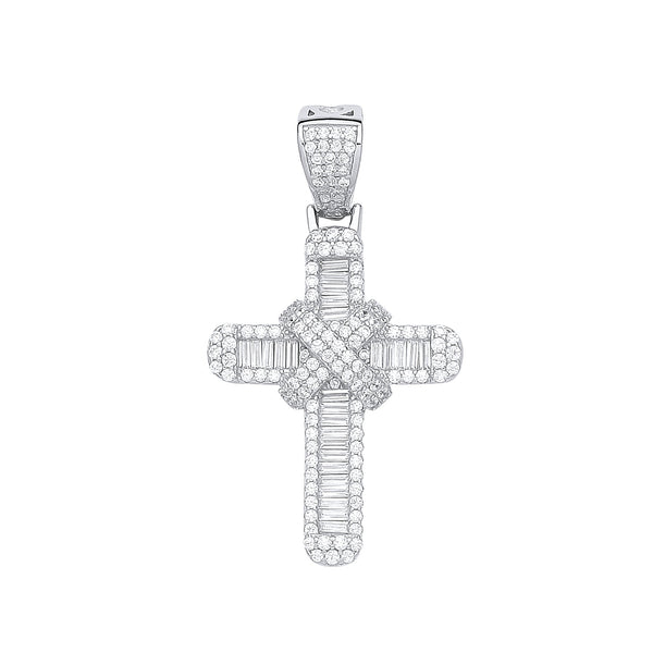 Sterling Silver Cubic Zirconia Jewellery - Silver Round & Baguette CZs Kiss Cross - by Hearts Forever Jewellers