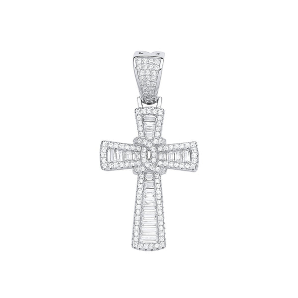 Sterling Silver Cubic Zirconia Jewellery - Silver Baguettes & Round CZs Cross - by Hearts Forever Jewellers