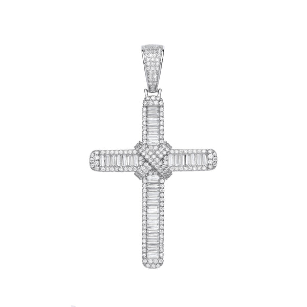 Sterling Silver Cubic Zirconia Jewellery - Silver Baguettes & Round CZs Large Cross - by Hearts Forever Jewellers