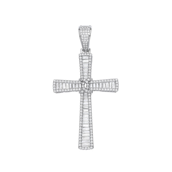 Sterling Silver Cubic Zirconia Jewellery - Silver Baguettes & Round CZs Large Cross - by Hearts Forever Jewellers