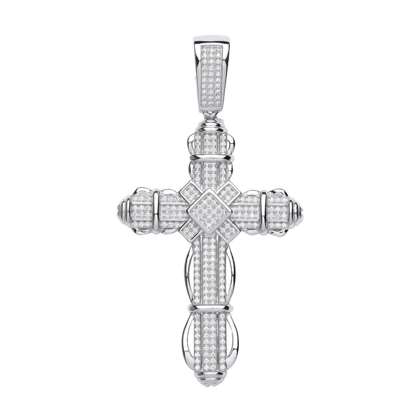 Sterling Silver Cubic Zirconia Jewellery - Silver Big Fancy CZ Cross - by Hearts Forever Jewellers