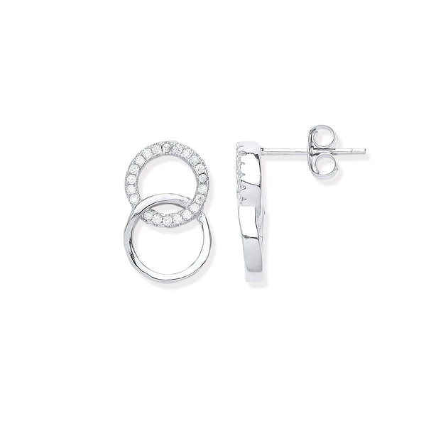 Sterling Silver Cubic Zirconia Ring - Silver Interlocking Circles Cz Stud Earrings - by Hearts Forever Jewellers