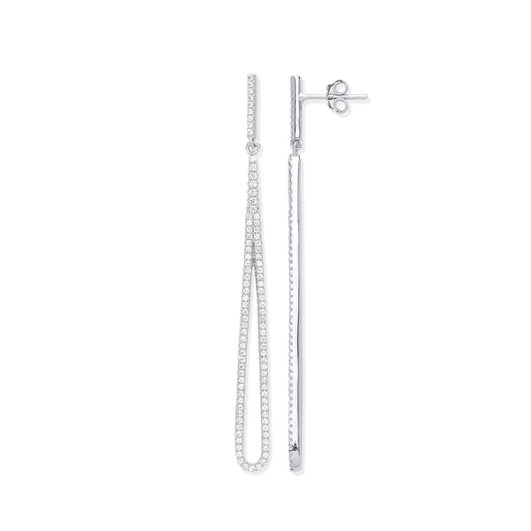 Sterling Silver Cubic Zirconia Ring - Silver Pave Cz Oval Linear Drop Earrings - by Hearts Forever Jewellers