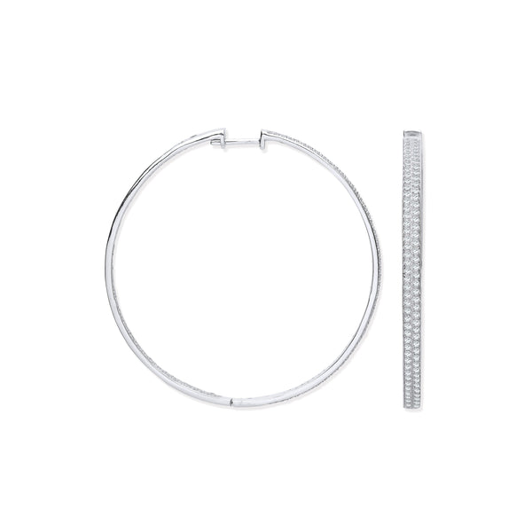 Sterling Silver Cubic Zirconia Ring - Silver Two Row CZ Hoop Earrings - by Hearts Forever Jewellers