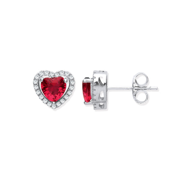 Sterling Silver Cubic Zirconia Ring - Silver Red Cz Halo Heart Stud Earrings - by Hearts Forever Jewellers