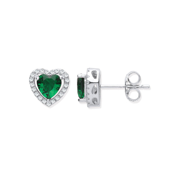 Sterling Silver Cubic Zirconia Ring - Silver Green Cz Halo Heart Stud Earrings - by Hearts Forever Jewellers