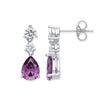 Sterling Silver Cubic Zirconia Ring - Silver Clear & Amethyst Colour CZs Drop Earrings - by Hearts Forever Jewellers
