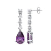 Sterling Silver Cubic Zirconia Ring - Silver Clear & Amethyst Colour CZs Long Drop Earrings - by Hearts Forever Jewellers