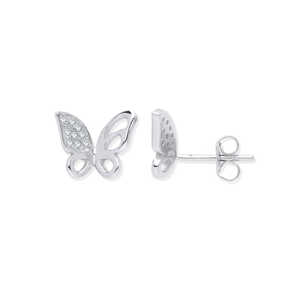 Sterling Silver Cubic Zirconia Ring - Silver CZ Open Butterfly Stud Earrings - by Hearts Forever Jewellers