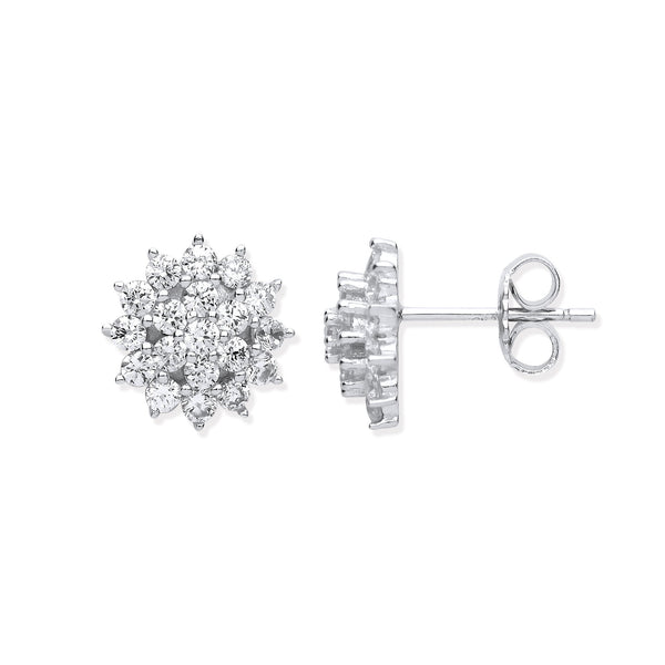 Sterling Silver Cubic Zirconia Earrings - Silver Traditional CZ Cluster Studs - by Hearts Forever Jewellers