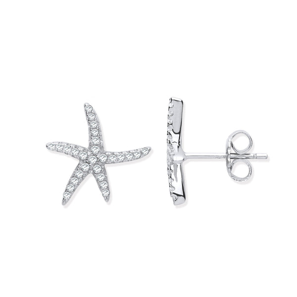Sterling Silver Cubic Zirconia Earrings - Silver Starfish CZ Studs - by Hearts Forever Jewellers