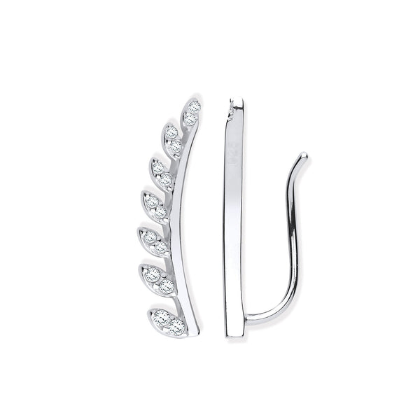 Sterling Silver Cubic Zirconia Ring - Silver CZ Half Leaf Earcuff, Crawler, Earrings - by Hearts Forever Jewellers