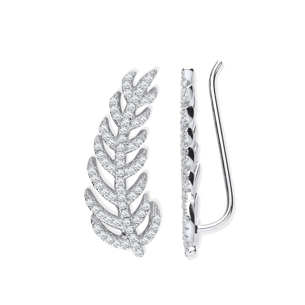 Sterling Silver Cubic Zirconia Ring - Silver CZ Barley Leaf Earcuff, Crawler, Earrings - by Hearts Forever Jewellers