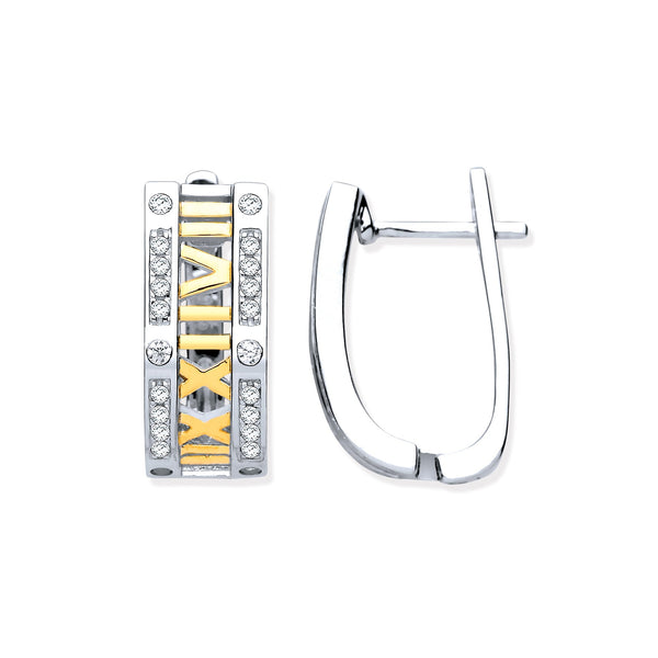 Sterling Silver Cubic Zirconia Ring - Silver with YG Plated Roman Numeral Hoop CZ Earrings - by Hearts Forever Jewellers