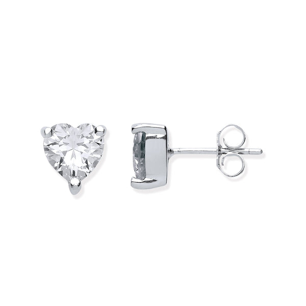 Sterling Silver Cubic Zirconia Ring - Silver Heart Cut CZ Stud Earrings - by Hearts Forever Jewellers