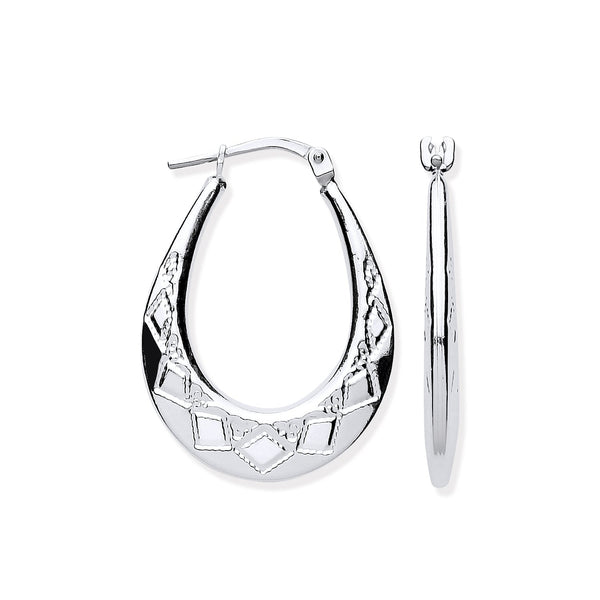 Sterling Silver Earrings - Silver D/C Oval Creoles - by Hearts Forever Jewellers