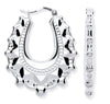 Sterling Silver Earrings - Silver Embossed Hinged Oval Creoles - by Hearts Forever Jewellers