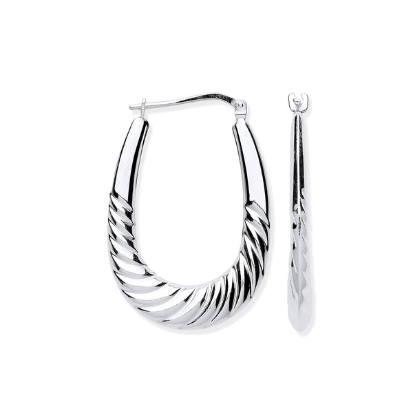 Sterling Silver Earrings - Silver Twisted Ridge Oval Creoles - by Hearts Forever Jewellers