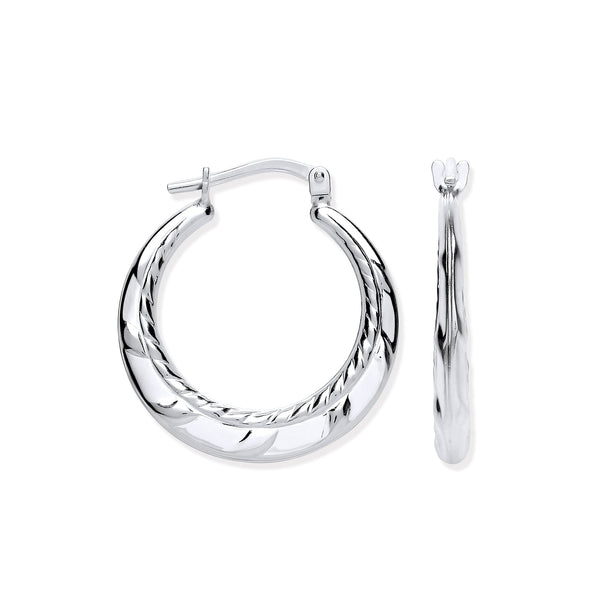 Sterling Silver Earrings - Silver Ribbed Edge Creoles - by Hearts Forever Jewellers