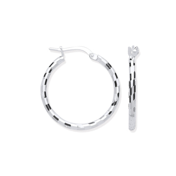 Sterling Silver Earrings - Silver 20mm Hoop, Checkerboard Design - by Hearts Forever Jewellers