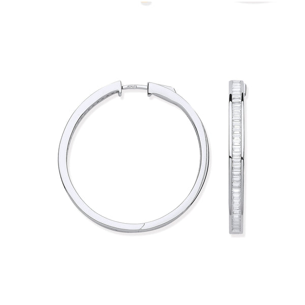 Sterling Silver Ring - Silver Baguettes 40mm Hoop Earrings - by Hearts Forever Jewellers