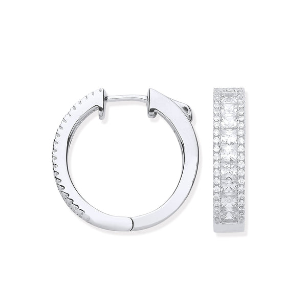 Sterling Silver Cubic Zirconia Jewellery - Silver Princess & Round Cz 20mm Huggies - by Hearts Forever Jewellers