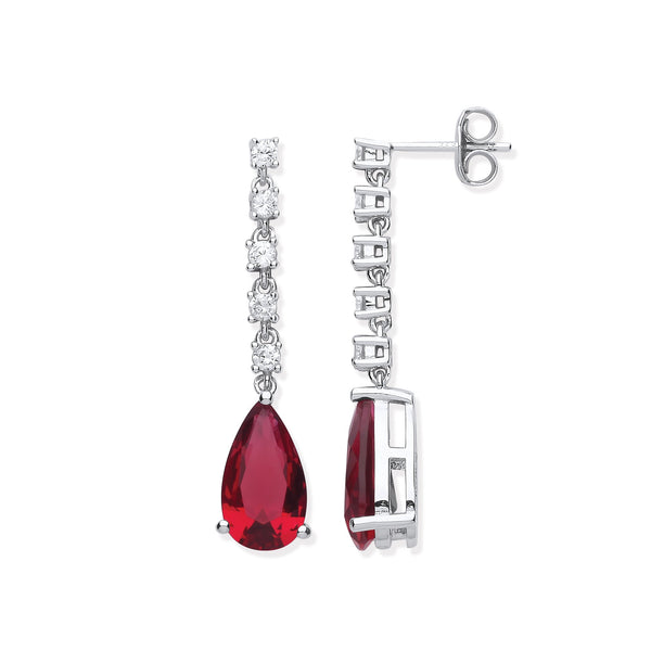 Sterling Silver Cubic Zirconia, Ruby Ring - Silver Ruby Red Pear Shape CZ Drop Earrings - by Hearts Forever Jewellers