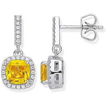 Sterling Silver Cubic Zirconia Ring - Silver Yellow CZ Drop Earrings - by Hearts Forever Jewellers