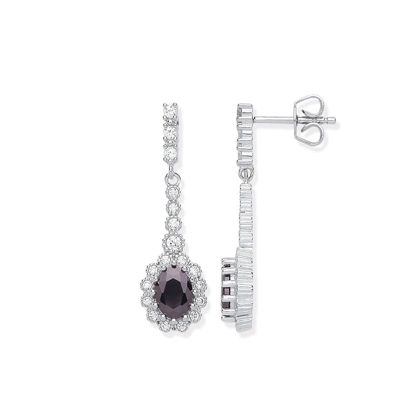 Sterling Silver Cubic Zirconia Ring - Silver Black Cluster Cz Drop Earrings - by Hearts Forever Jewellers