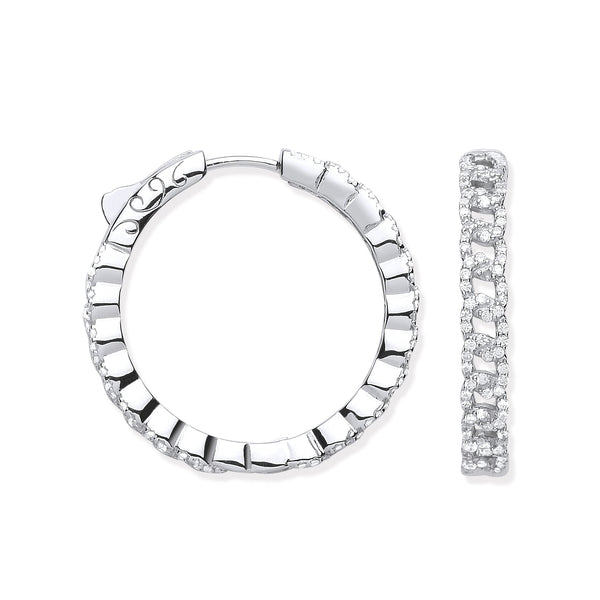 Sterling Silver Cubic Zirconia Ring - Silver Curb Chain Link CZ Hoop Earrings - by Hearts Forever Jewellers