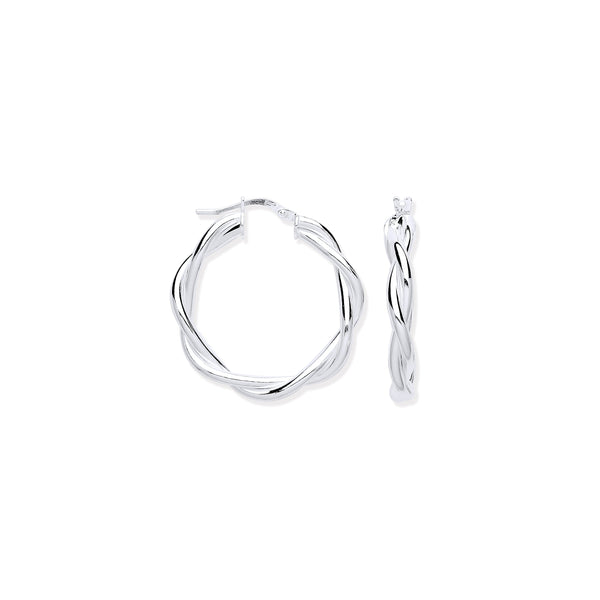 Sterling Silver Ring - Silver Twist Hoop 25mm Earrings - by Hearts Forever Jewellers
