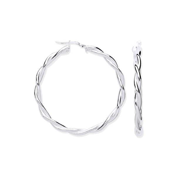 Sterling Silver Ring - Silver Twist Hoop 40mm Earrings - by Hearts Forever Jewellers